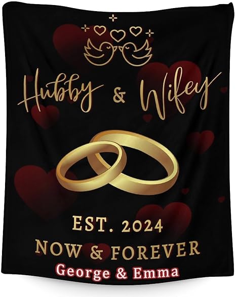 Mercuryelf Custom Wedding Throw Blanket - Soft, Fuzzy & Warm - 30x40 Inches Marriage Prayer Blankets for Bride, Groom - Black Modern Throws Gifts for Newlywed Couples