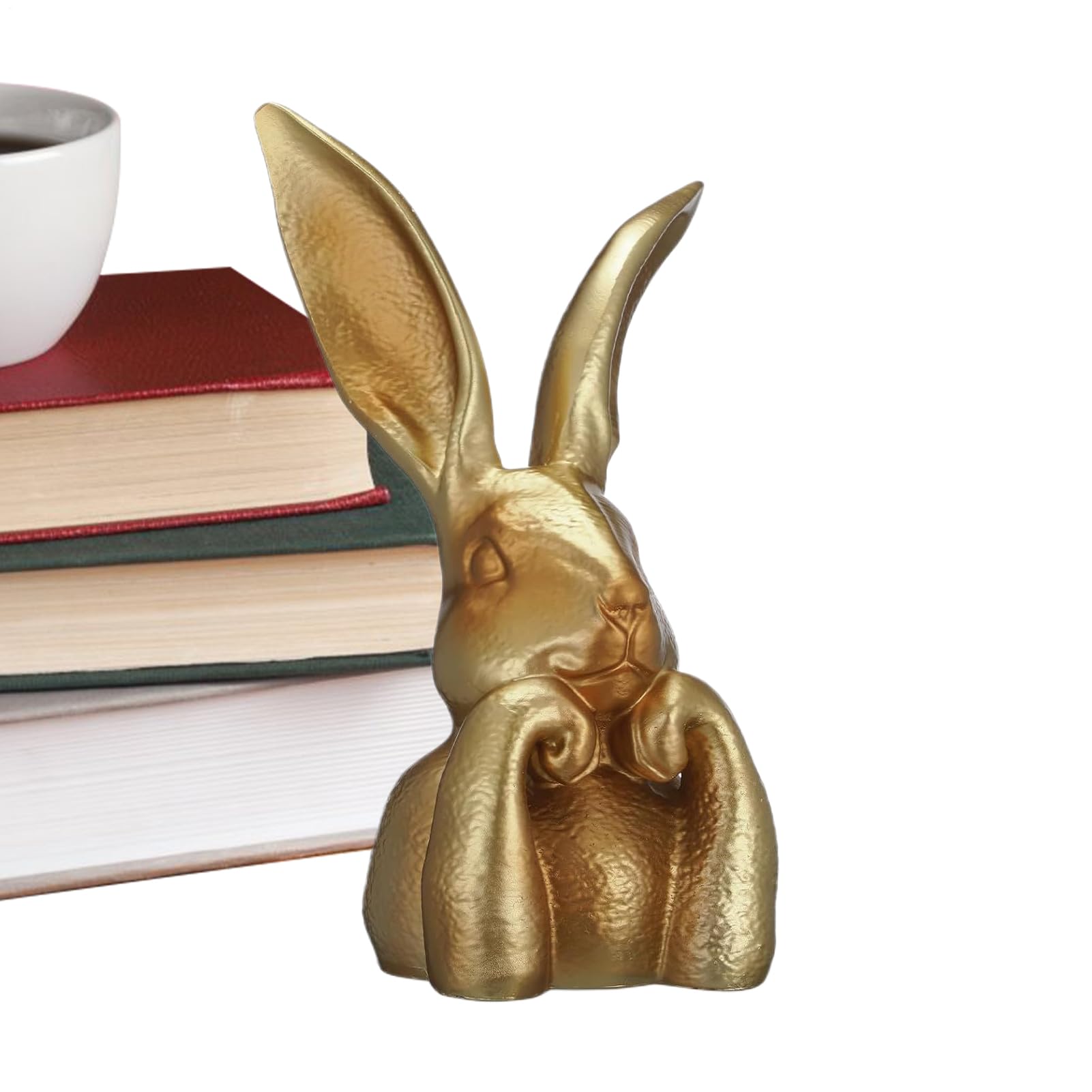 Lapin doré de printemps : sculpture décorative pour étagère et entrée