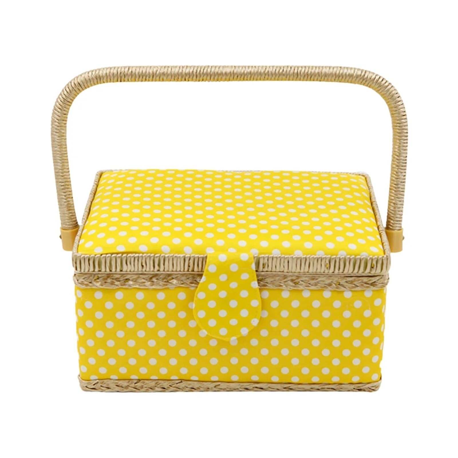 Sewing Box Basket Storage Organizer Knitting Embroidery Container Reusable for for Home(Yellow)