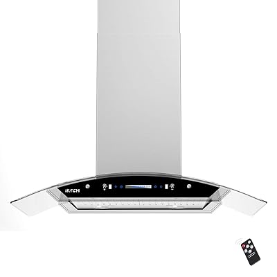 IKTCH Upgrated 30 inch Island Mount Range Hood, 900 CFM Ducted Range Hood with 4 Speed Fan, Stainless Steel& Tempered Glass with Gesture Sensing&Touch Control Making life Smarter IKIS01-30