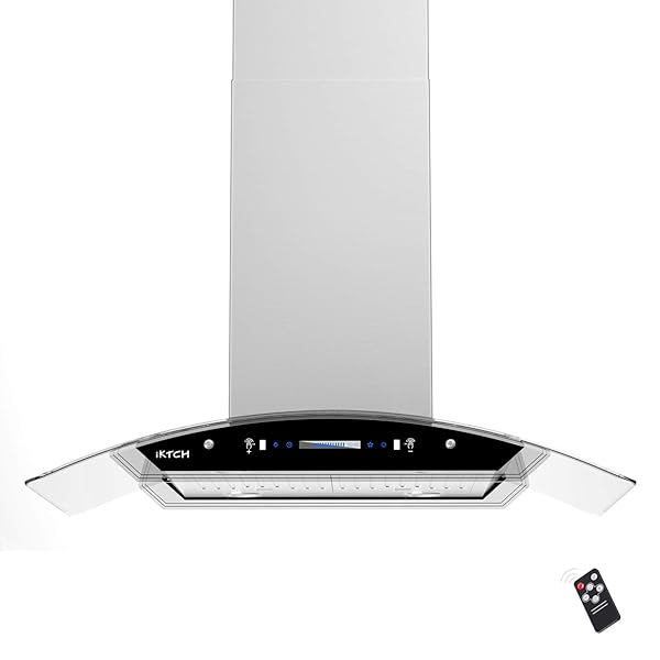IKTCH Upgrated 30 inch Island Mount Range Hood, 900 CFM Ducted Range Hood with 4 Speed Fan, Stainless Steel& Tempered Glass with Gesture Sensing&Touch Control Making life Smarter IKIS01-30