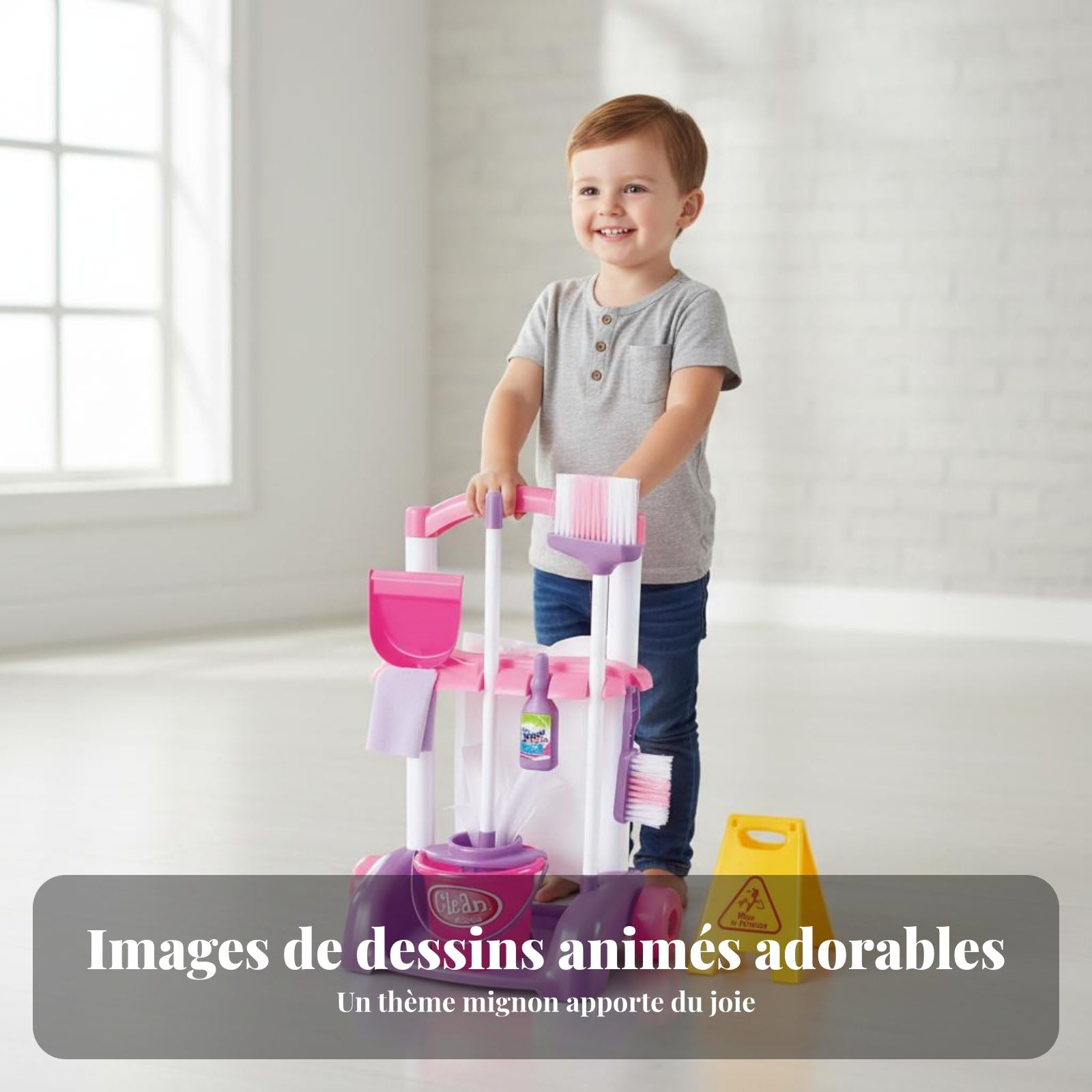 Almencla Set Bambini Pulizia Scopa Paletta Secchio Carrello Materiale Sicuro Stimola Creatività Adatto a Bambini Gioco Educativo Casa , 66733 Rosso SET