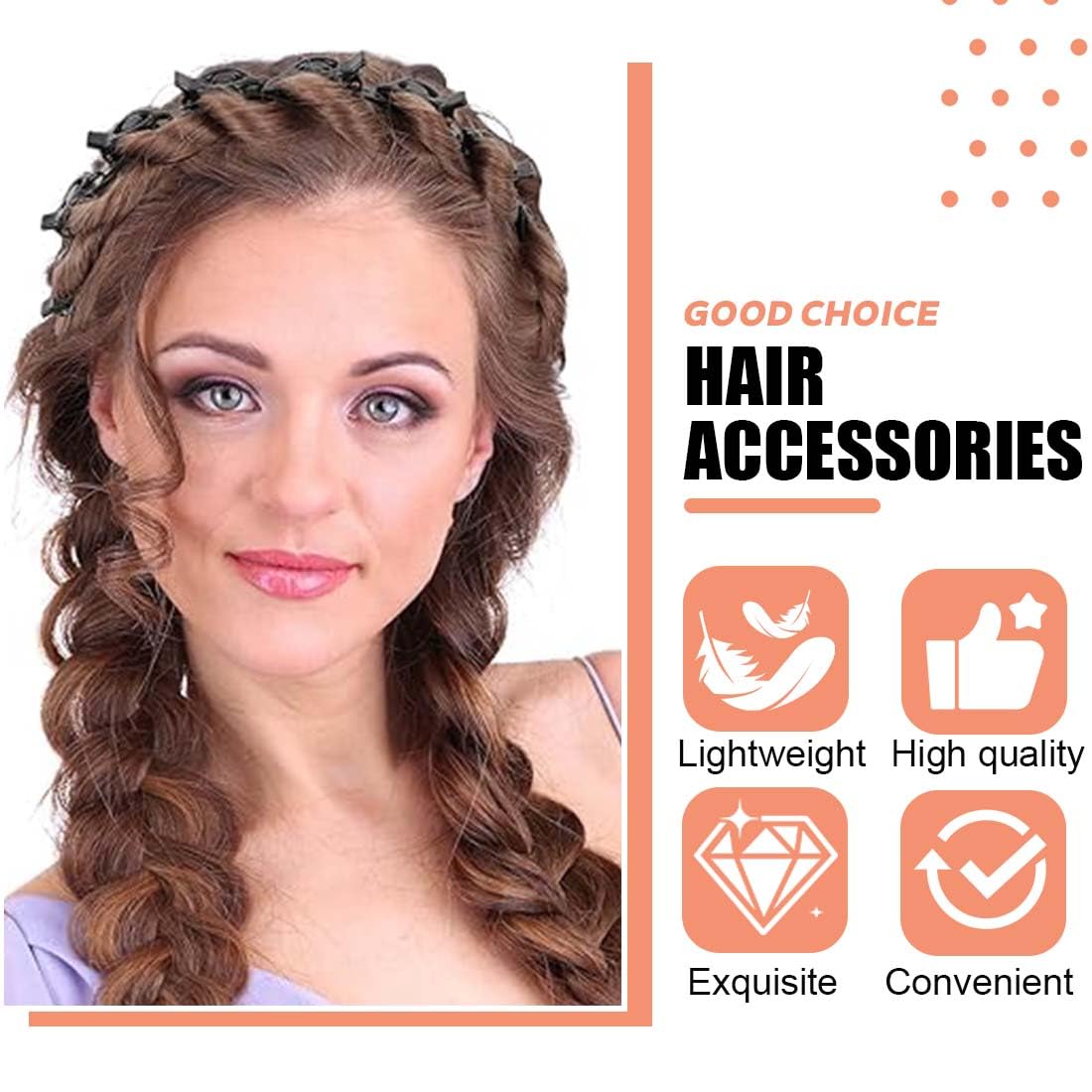 2 Pcs Cerchietti Per Capelli Con Fermagli Cerchietto A Forcina Fermagli Per Capelli Intrecciati Doppia Frangia Forcine Per Acconciatura(Nero,Marrone Scuro)