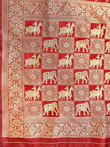 Image of Satrani Women's Silk Banarasi Weaving Saree with Unstitched Blouse Piece
