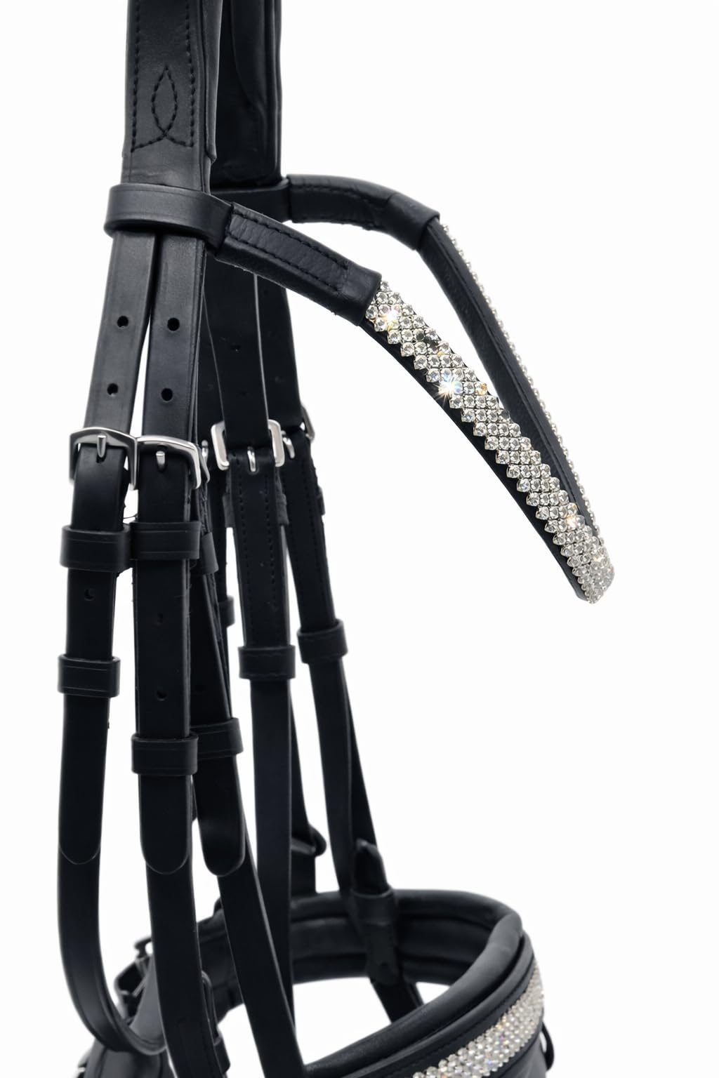 Tysons Breeches Trense Diamanti Super Strass Stirn und Nase Leder weich VB WB X - Full Schwarz Reitzaum Strass Glitzer Glitzertrense Ledertrense Zaum ergonomisch