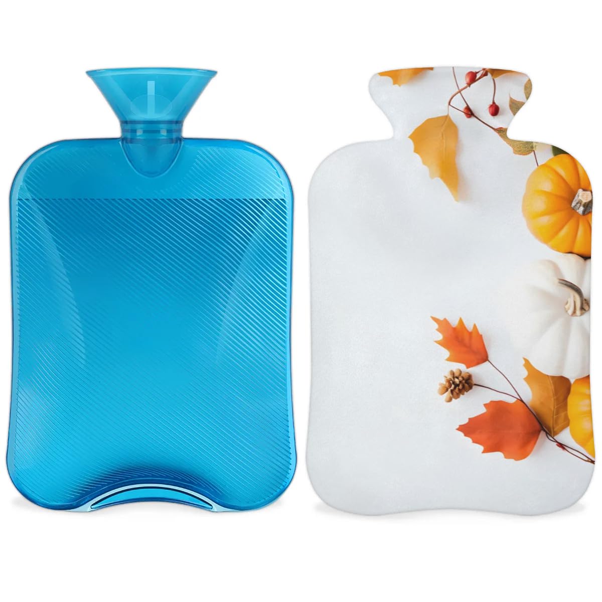 Hot Water Bottle with Soft Cover,2L Maple Leaf Hot Water Bag for Hot and Cold Compress, Hand Feet Warmer, Abstract Pumpkin Rubber Hot or Cold Water Bottle Halloween Christmas Decorations