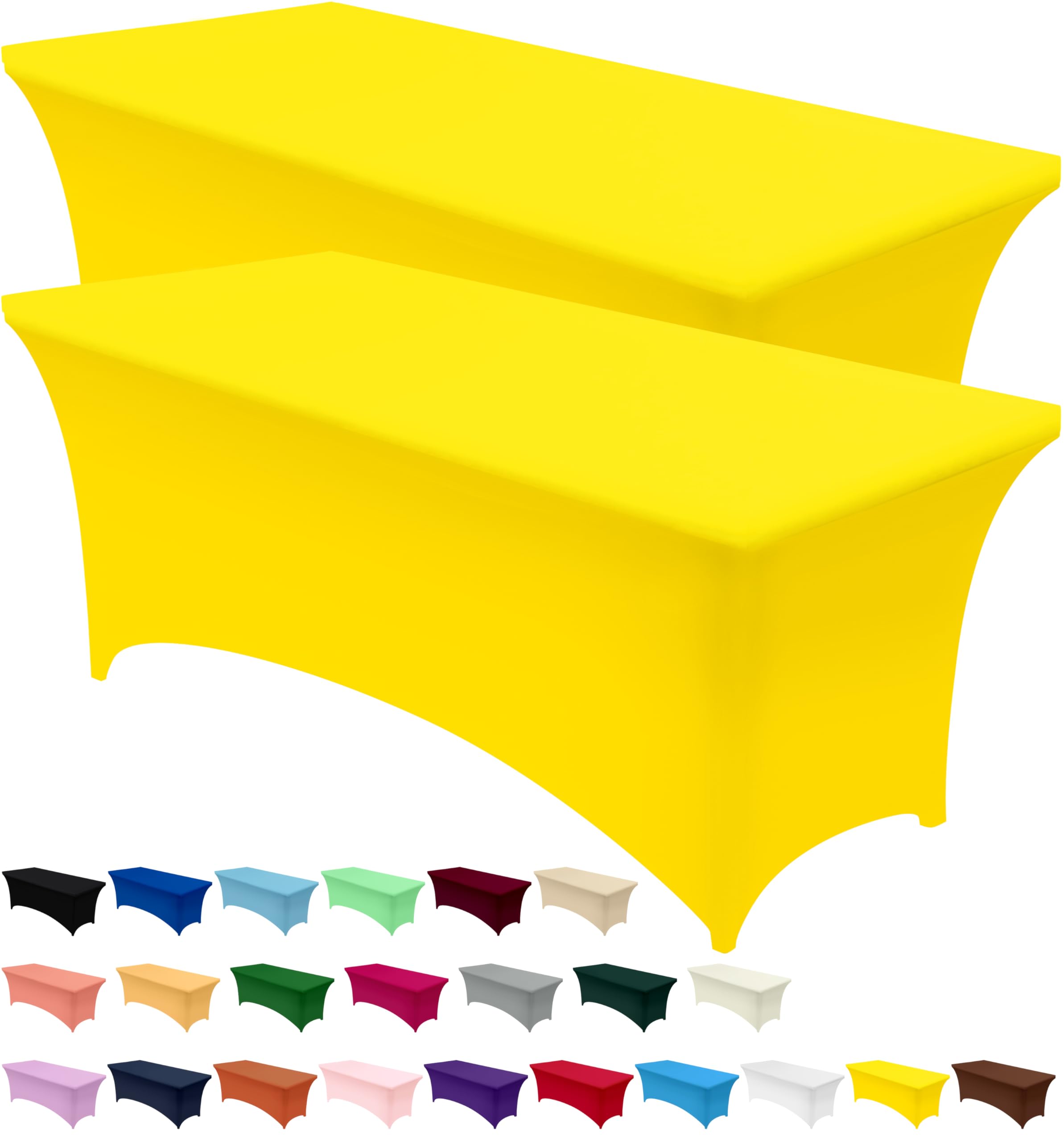 Kitchen Spandex Tablecloth 2 Pack [6FT, Yellow] Tight, Fitted, Washable and Wrinkle Resistant Stretch Table Cloth Rectangle Cover for Trade Show, Weddings & Parties [72Lx30Wx30H Inch]
