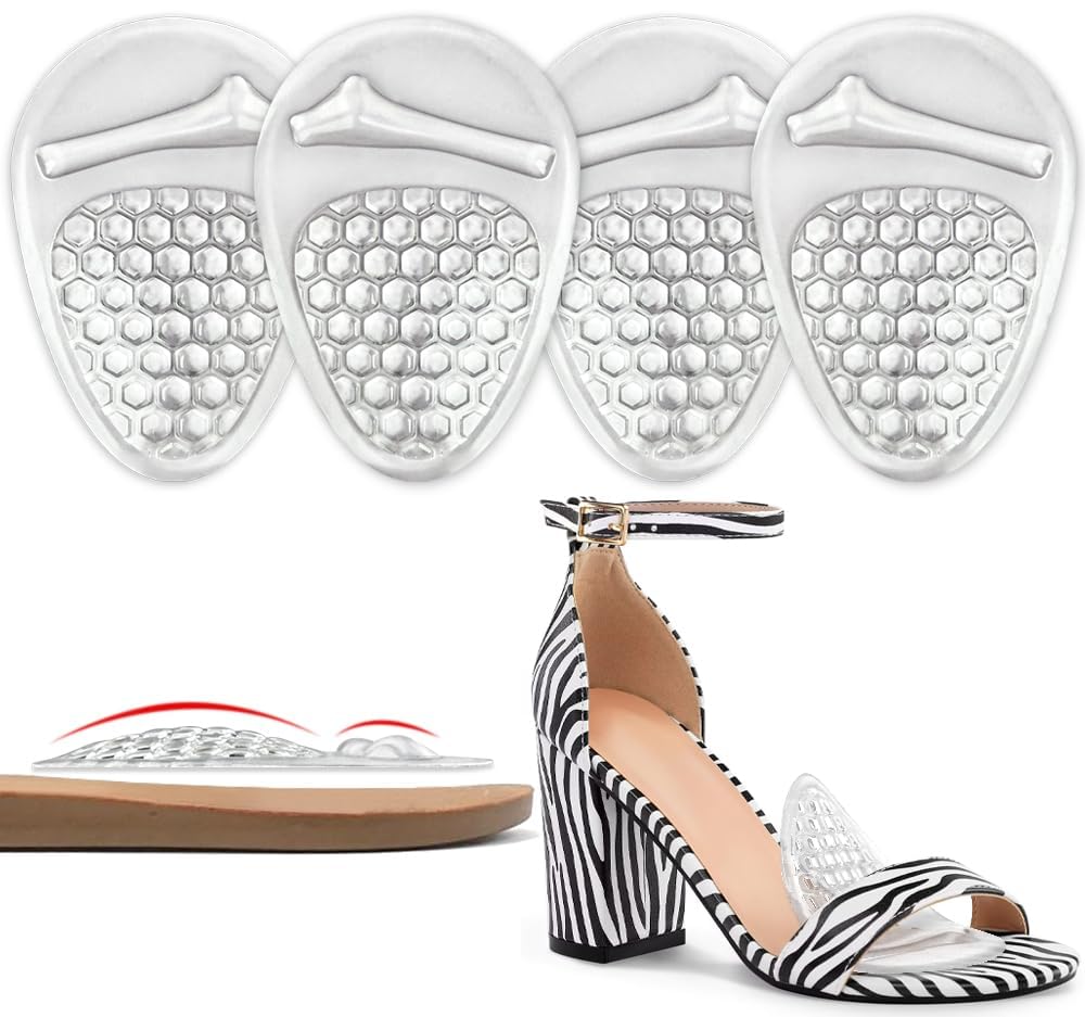 Azonee Ball of Foot Cushions for Women, 2 Pairs Clear Gel Metatarsal Pads, High Heel Comfort and Shock Absorbing Inserts, Weight Shifting Heel Pads for Foot Pain Relief and Comfort