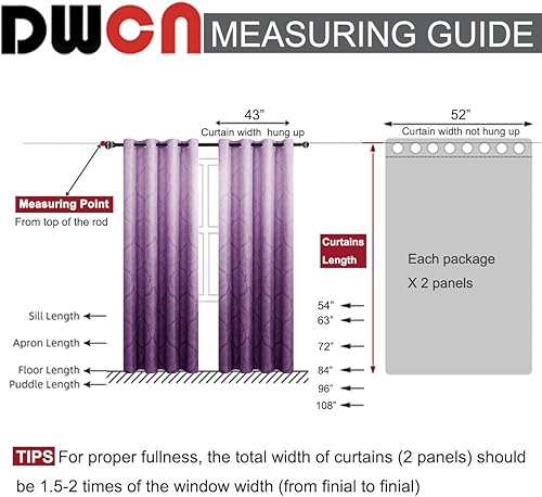 Miniatura 6 de DWCN Cortinas opacas degradadas para dormitorio, patrón de damasco, aislamiento térmico, ahorro de energía, con ojales, para sala de estar, 1 par de