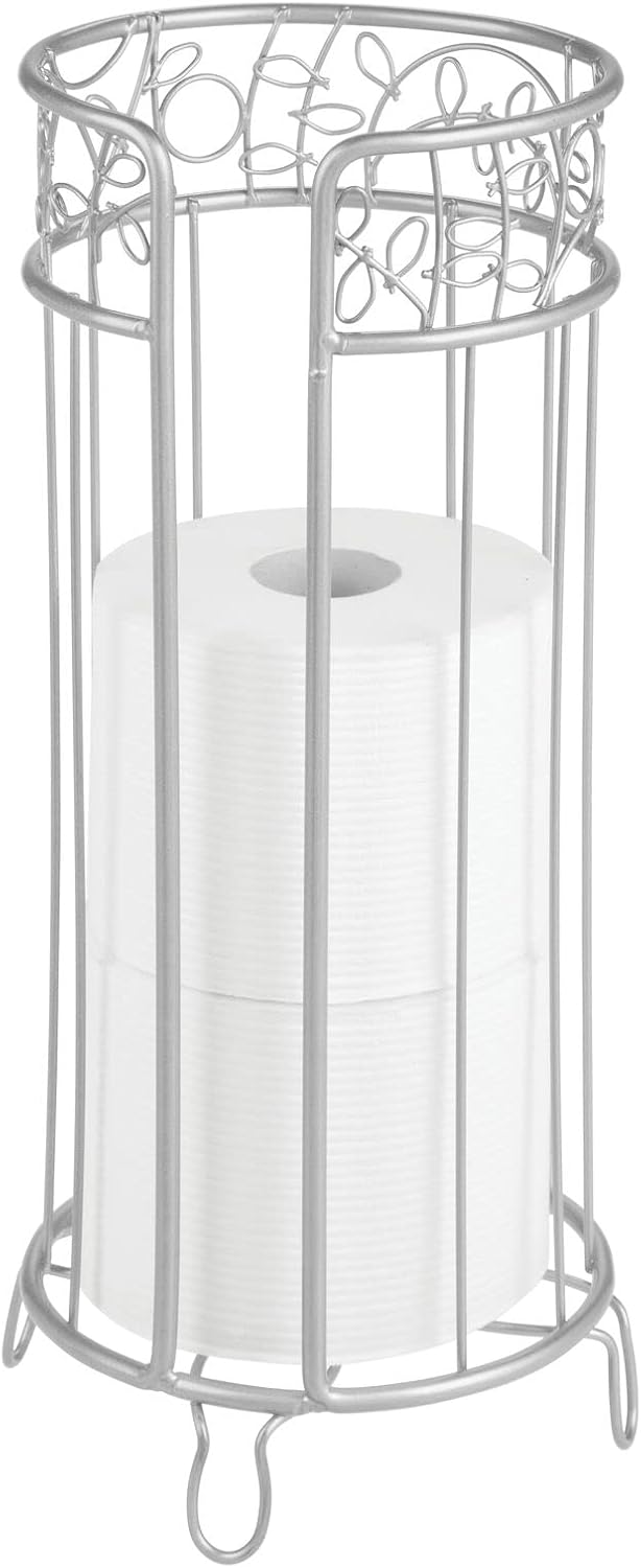 mDesign Decorative Free Standing Toilet Paper Holder Stand with Storage