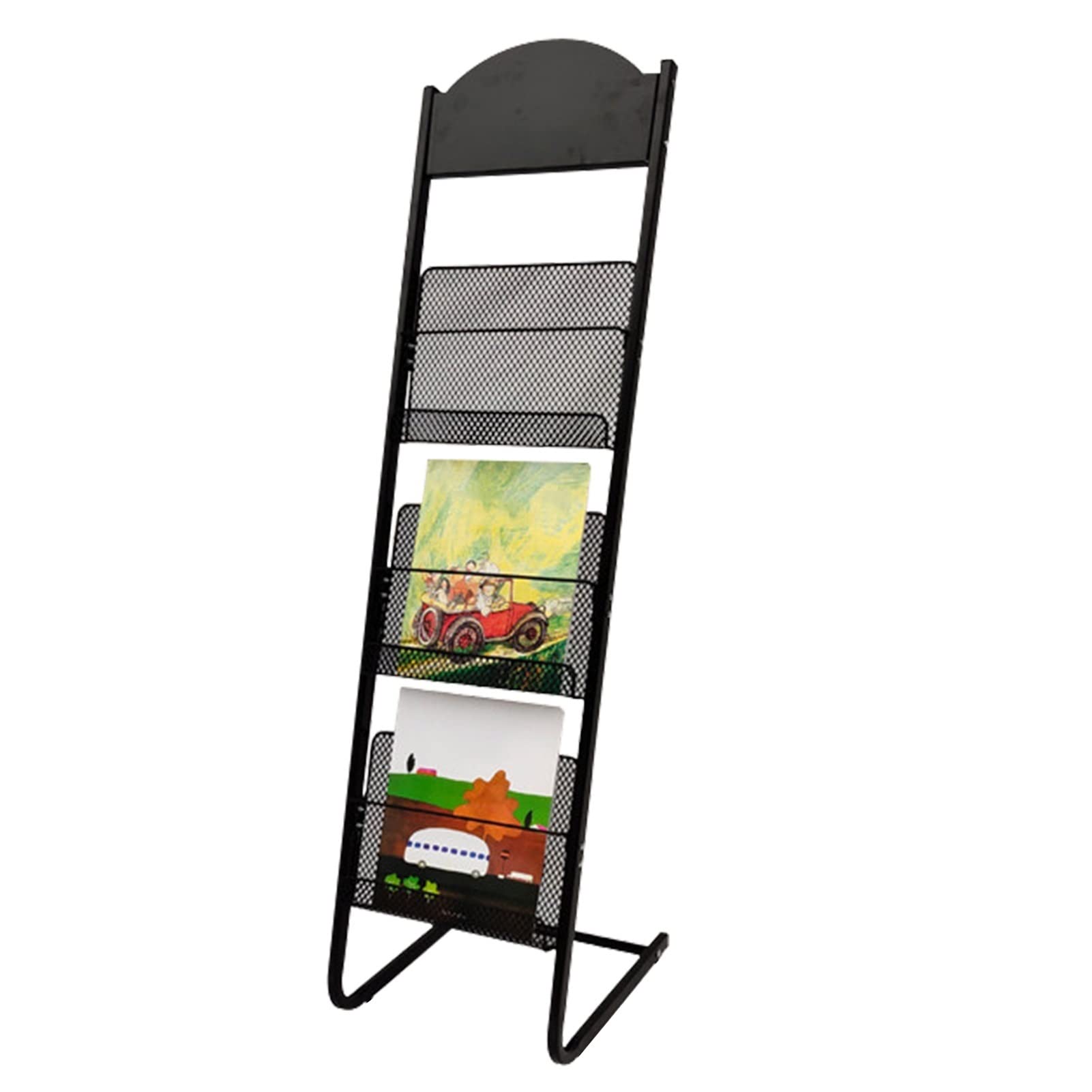 Boden-Zeitschriftenständer, Broschürenständer, Abnehmbarer hoher Zeitschriftenhalter, Plattenständer mit 3 Ablageflächen, für Büro, Wohnzimmer, Badezimmer (Farbe: Schwarz)