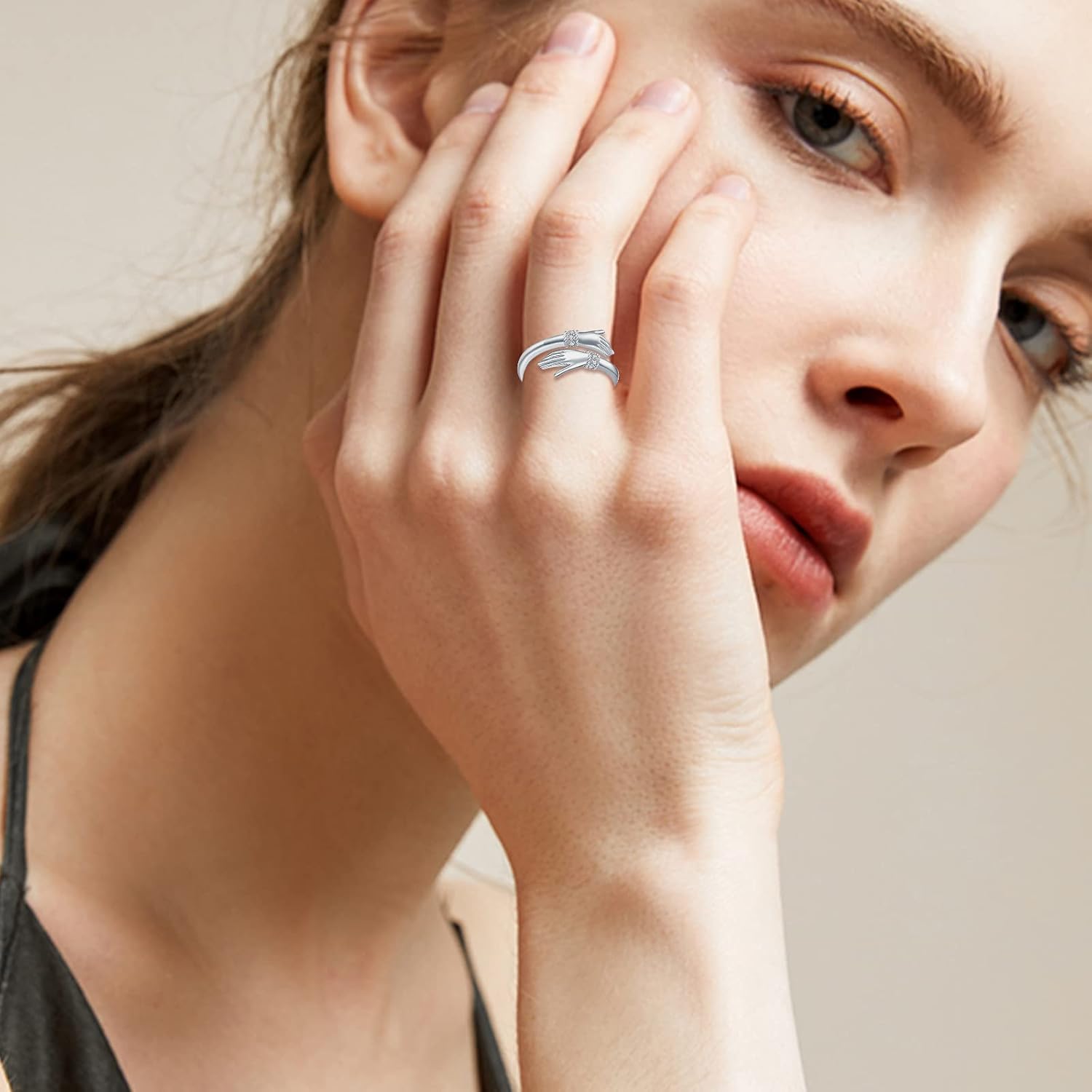 Hug Ring for Women S925 Sterling Silver Adjustable Come to My Arm Inspirational Encourage Rings Hand Open Thumb Ring''Give Me a Hug'' Embrace Ring Aniversarry Jewelry Birthday Gift for Mom Daughter Friends