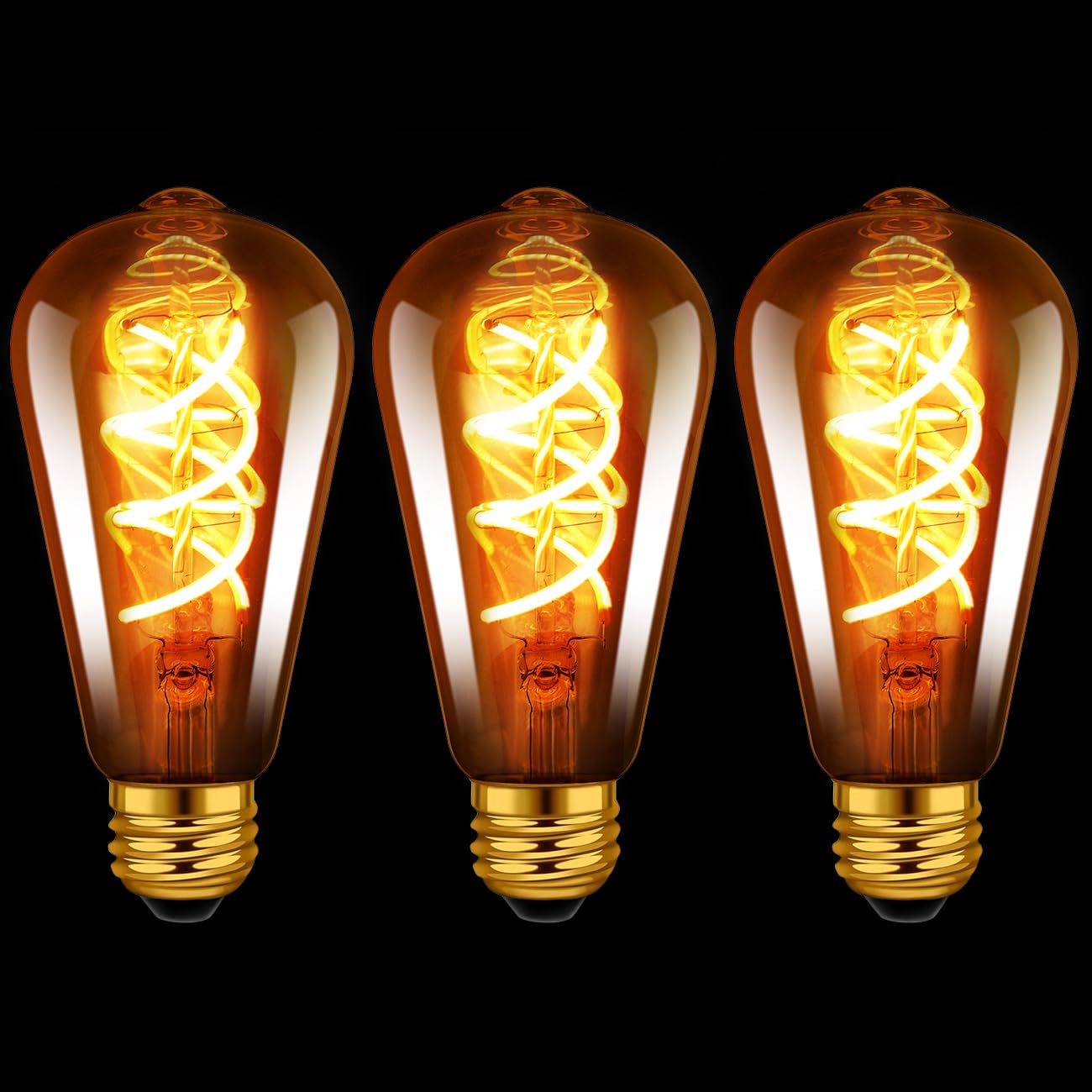 LVWIT Lampadine Filamento LED Spirale Flessibile, Vetro Ambrato, Forma ST64 Edison Vintage, Attacco E27, 4.9W Equivalenti a 35W, 400 Lumen, Luce Bianca Calda 2200K, Non Dimmerabile – Pacco da 3 Unità