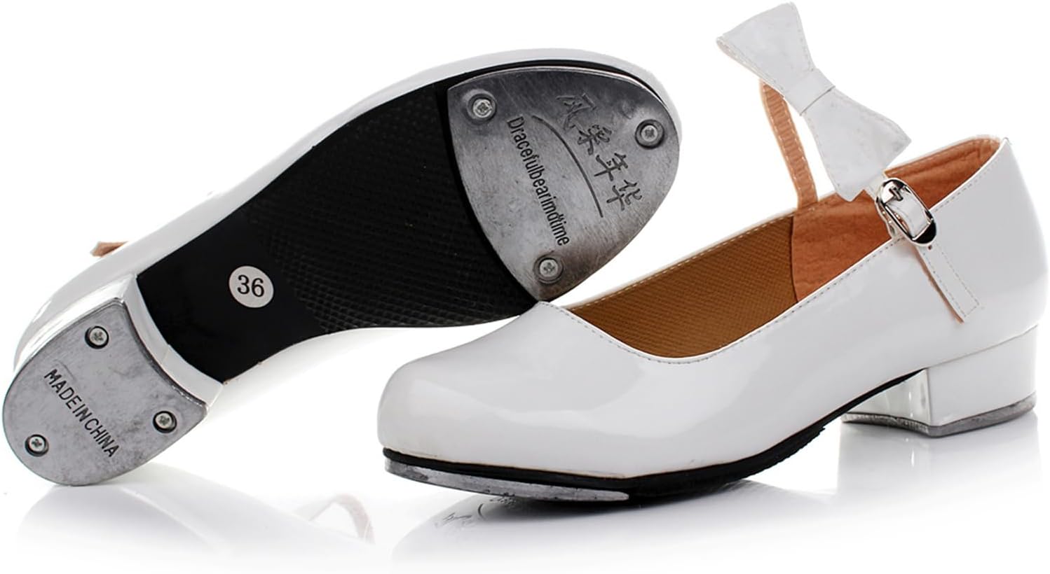 Women's Tap Shoes Patent Leather Mary Jane Dance Shoes Adjustable Strap