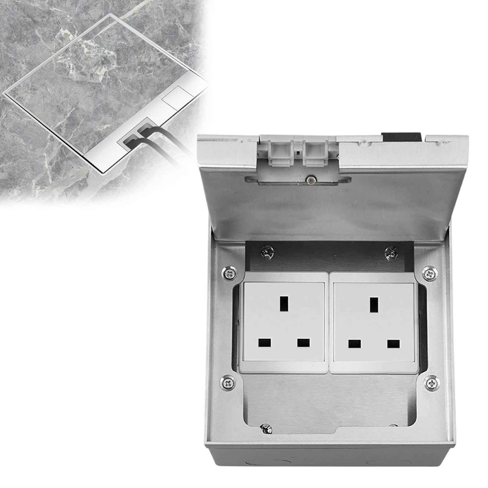 Embedded Socket Box, Stainless Steel Concealed Socket, 250VAC 13A Waterproof Concealed Power Socket Outlet Box for Kitchen, Living Room, Office