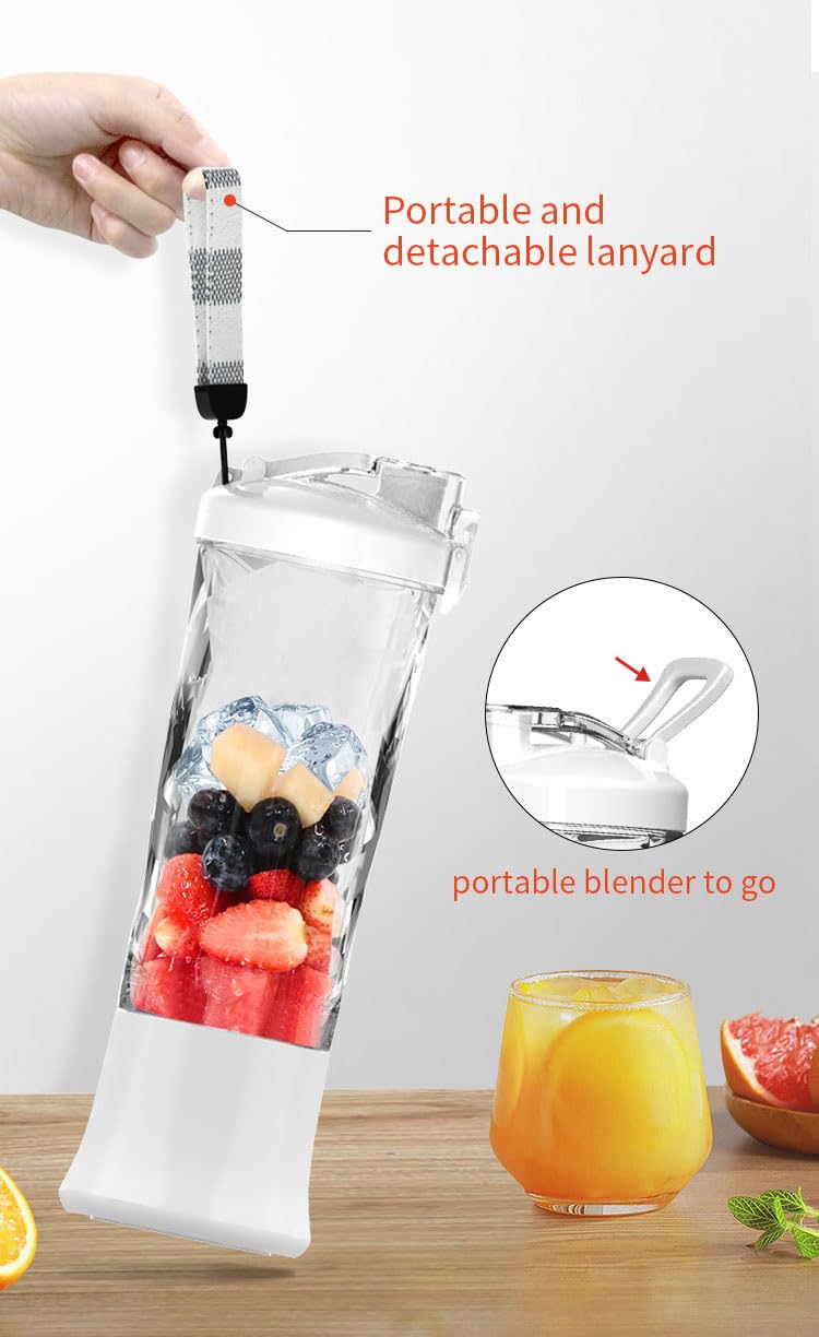 Mélangeur portable pour milkshakes et smoothies rechargeable par USB, mini presse-agrumes avec 6 lames et couvercle, mixeurs auto-nettoyants à portion unique de 652 g pour voyage, maison, bureau