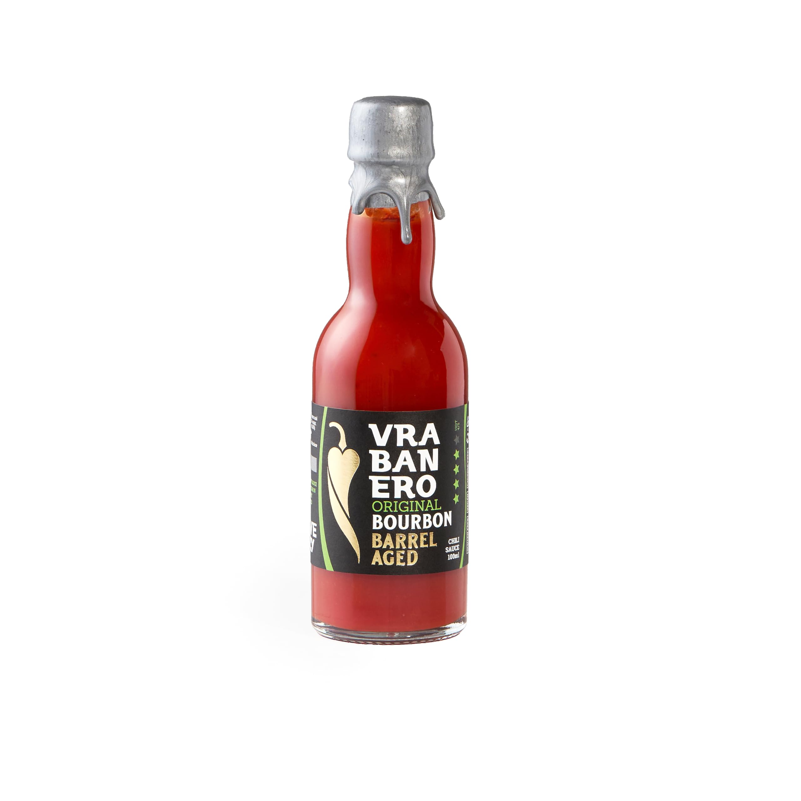 I LOVE SPICY Vrabanero Original Bourbon 100ml Salsa Picante con 80% Chiles Fermentados Envejecida en Barrica Bourbon Nivel Picante 4/5