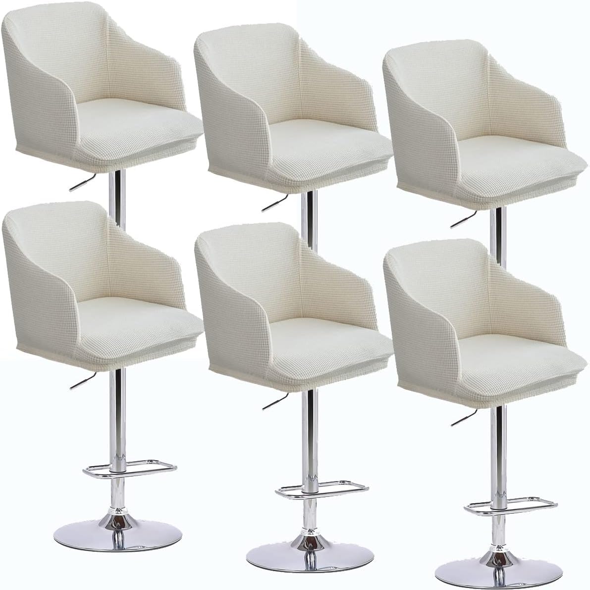 SDNAM Set of 2/4/6/1 Curved Bar Stool Slipcovers with Backs and Arms, Stretch Swivel High Chair Protector for Counter Kitchen Dining Room Pub Stool Cover(H8,6PCS)