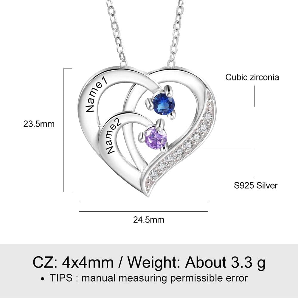kaululu Custom Birthstone Necklace with Names for Women 925 Sterling Silver 2-6 Birthstones for Mom Wife Grandma Personalized Family Necklace Gifts or Birthday Christmas Valentines