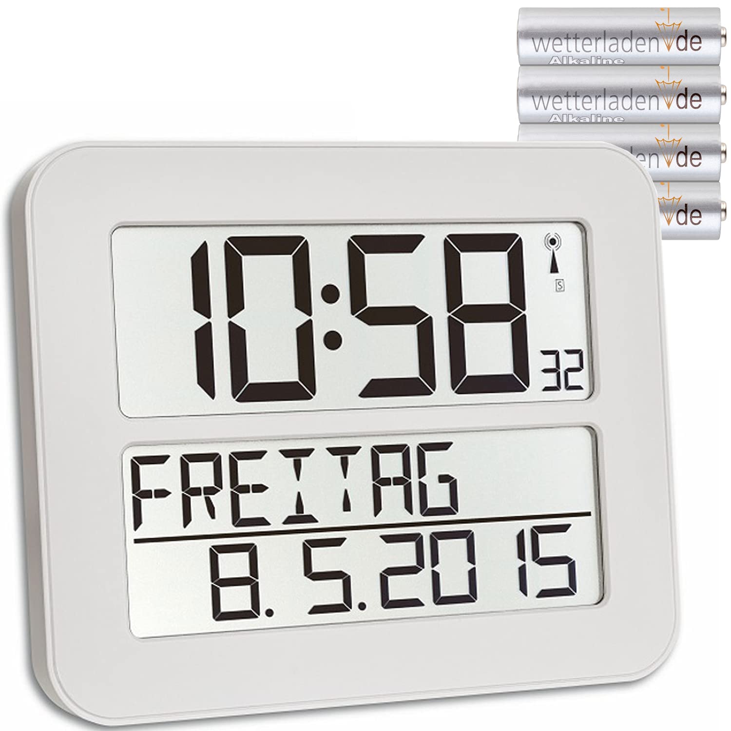 TFA Dostmann Timeline Max zegar radiowy, zegar ścienny, cyfrowy, z dniem tygodnia i funkcją budzika