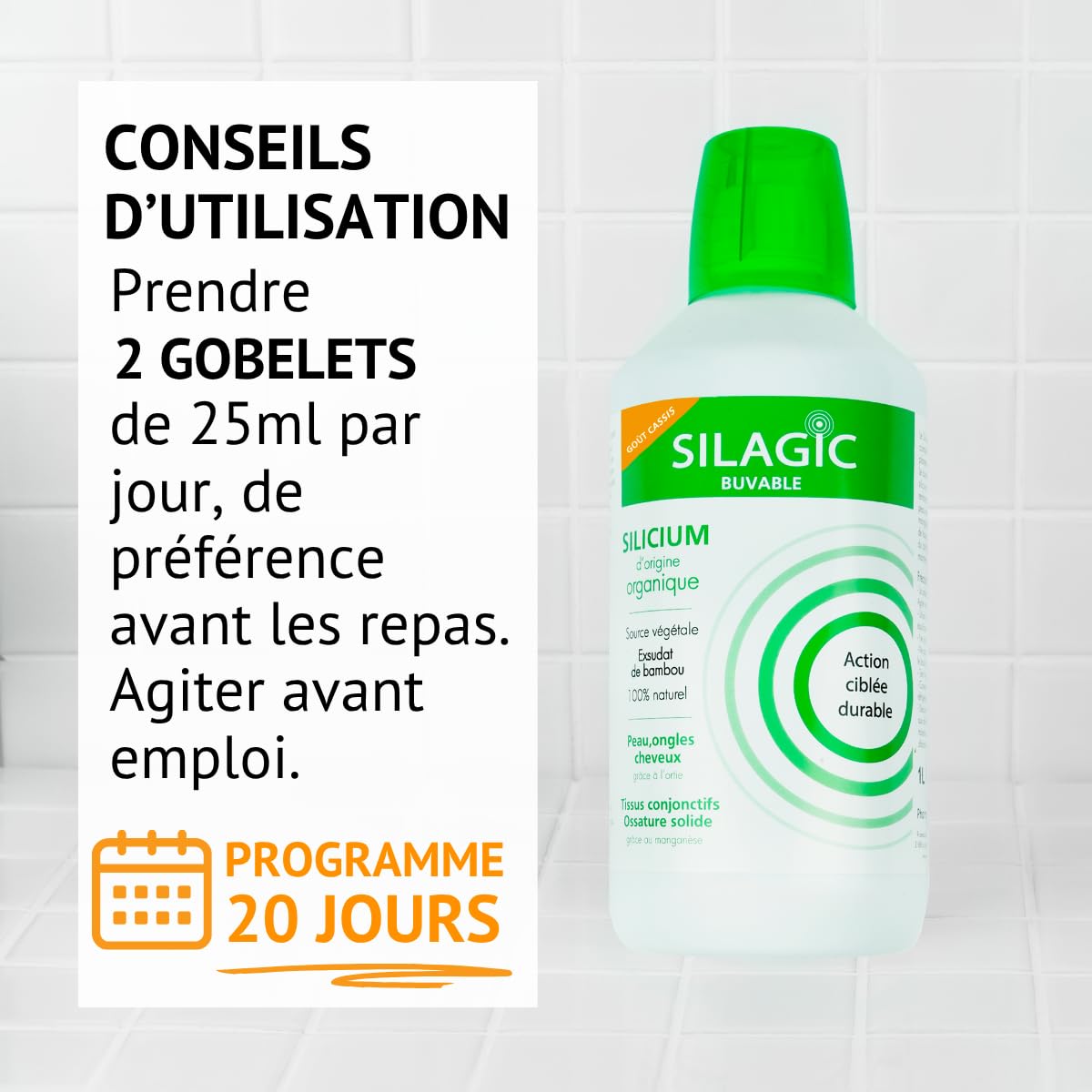 SILAGIC - Solution Buvable au Silicium Organique - Renforce Peau, Ongles & Cheveux - Maintient une Ossature Solide - Ortie, Bambou & Manganèse - Fabriqué en France - 1 L
