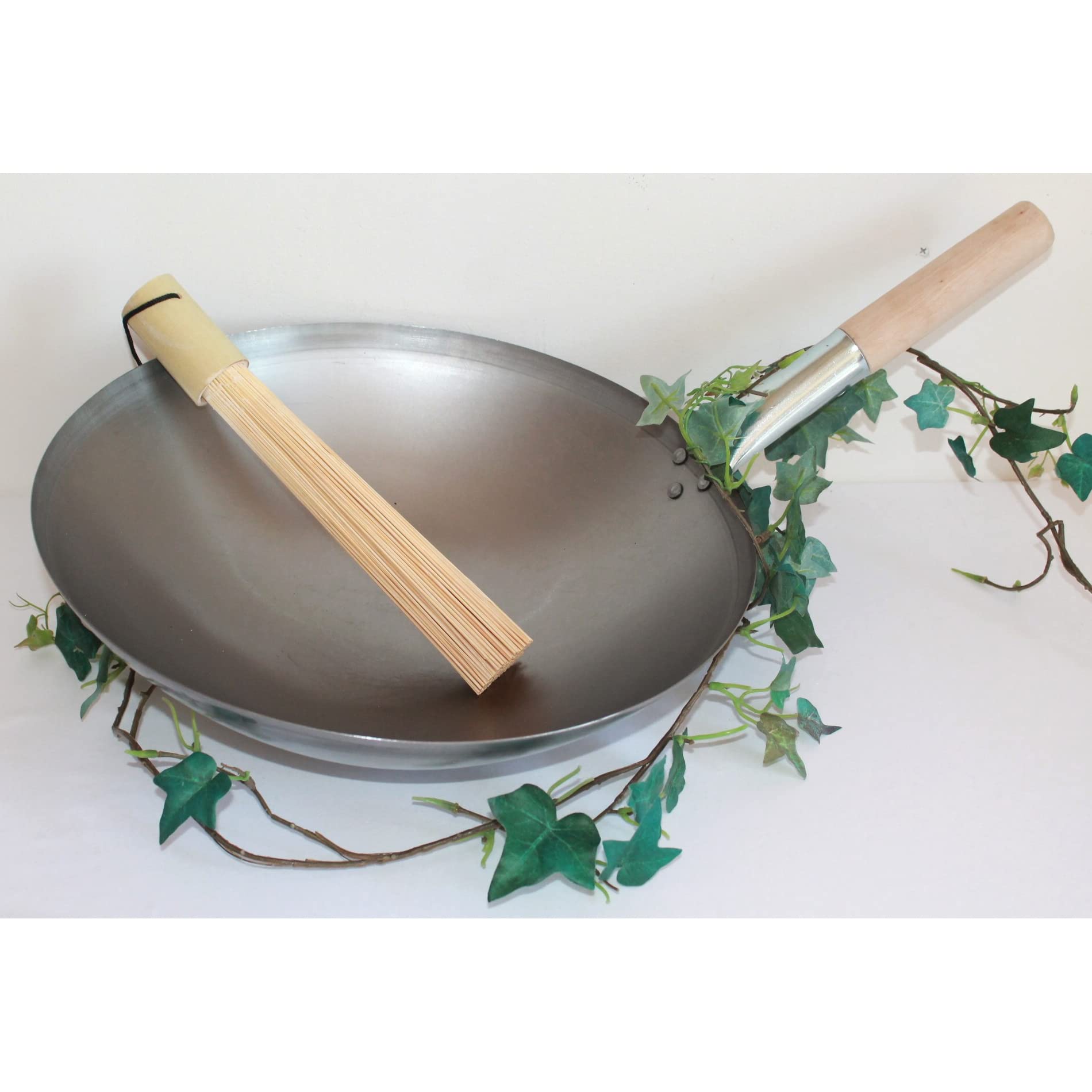 Wok ca. 38 cm Ø runder Boden für Gas, Induktionsmulde, Gastronomie Wokpfanne Carbon Stahl