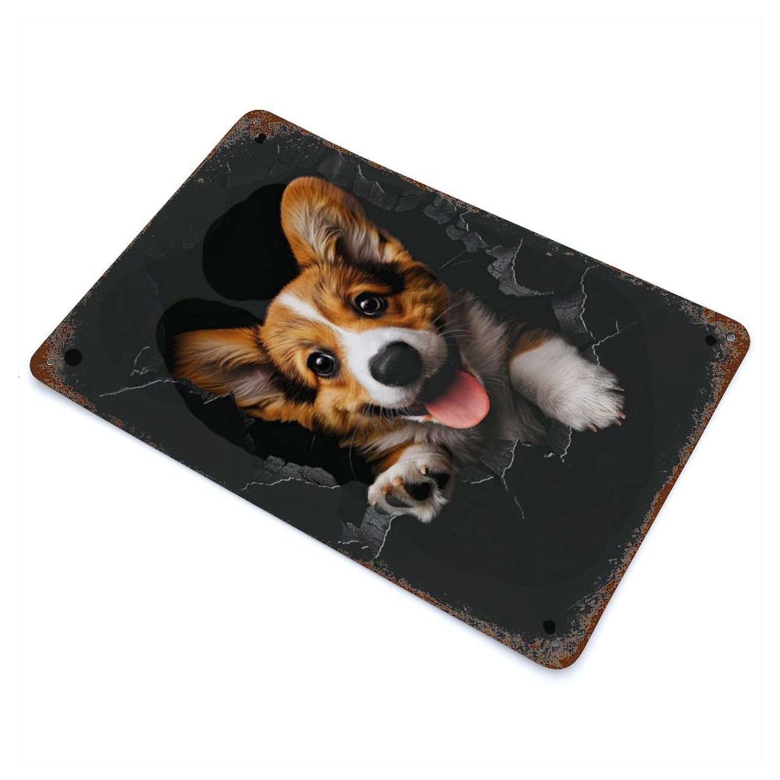 Pemproke Welsh Corgi 11.8"x7.9" Aged Metal Wall Plaque, Retro Wall Decor for Farmhouse, Kitchen And Entryway Decor