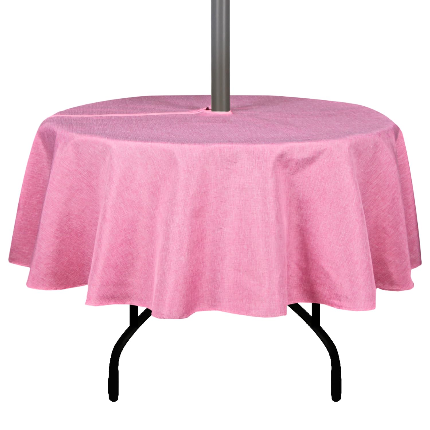 youngseahome Outdoor Tablecloth Wrinkle-Free Stain Resistant Waterproof Polyester Fabric Table Cover with Zipper Umbrella Hole for Picnic/Party/Dinner/Patio Garden(60inch Round,Zippered,Pink)