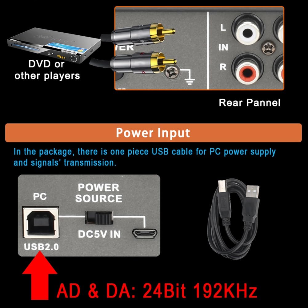 Interface Audio Professionnelle 24 Bits 192 KHz, Carte Son à 2 Entrées pour Guitare Électrique, Enregistrement Externe sur PC en Studio, Facile à Utiliser