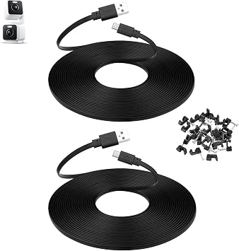 2-Pack 30 ft Cable for WYZE Duo Cam Pan Camera, Long Flat Power Extension Cord, Black