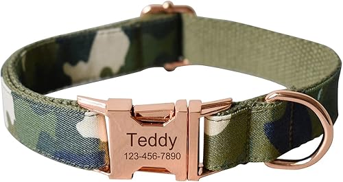 Collares personalizados para cachorros, mascotas pequeñas, medianas y grandes con nombre y número de teléfono grabados (L, camuflaje)