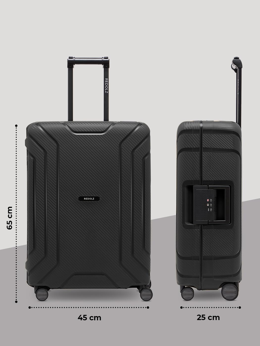REDOLZ Essentials 15 artykułów podstawowych, Deep Black, M (65 cm), Walizka z twardą obudową z rolkami obrotowymi