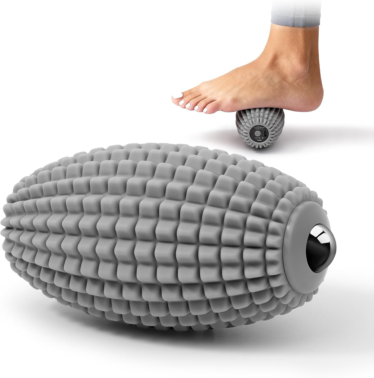 HODEMI Electric Vibrating Massage Roller, Handheld Muscle Massager with Ball-Shaped Rolling Head, 3 Speed Rechargeable Silicone Massager for Muscle Relaxation at Gym, Office & Travel (Gray)