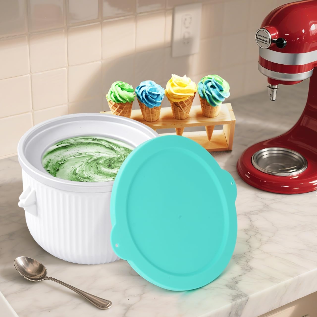 Silicone Lid Compatible with KitchenAid 2QT Ice Cream Mixing Bowl and 5QT Stainless Steel Bowl, Dishwasher Safe, Microwave Up to 200°C (392°F), Freezer Safe (Not Included) - Image 8