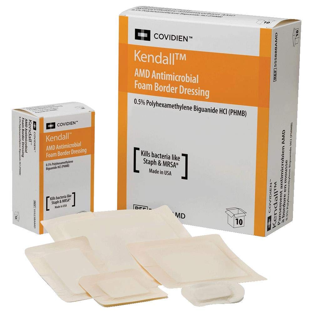 Kendall AMD Antimicrobial Square Foam Dressing, 10 x 10 cm