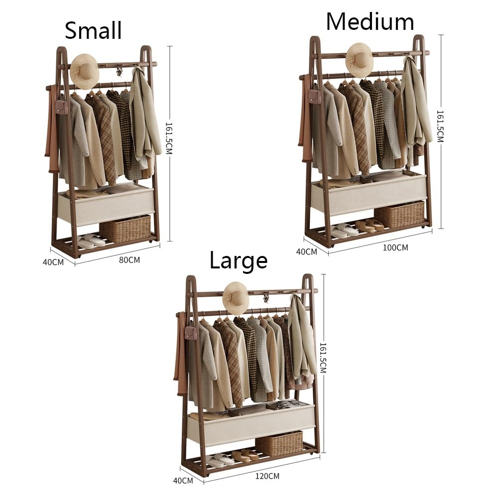Massivholzgarderobe mit Rollen, mobiles Aufbewahrungsregal für Eingangsbereich und Schlafzimmer, Hängeorganizer mit Stofftasche, freistehender Kleiderständer für Flur und Eingangsbereich.
