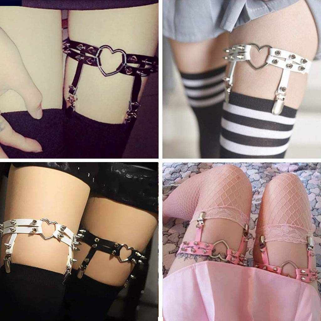 GARGALA Leather Thigh Garter Belt Goth Studded Leg Harness Suspenders for Women Plus Size 2 Pcs