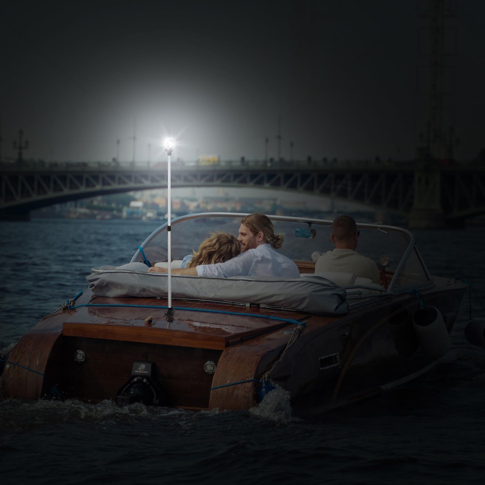 Obcursco Boat Stern Lights, Telescoping Pole 3NM 360° LED Anchor Light with Base, 12V Adjustable Navigation Lighting for Pontoon, Yacht, Bass, and Fishing Boats (27