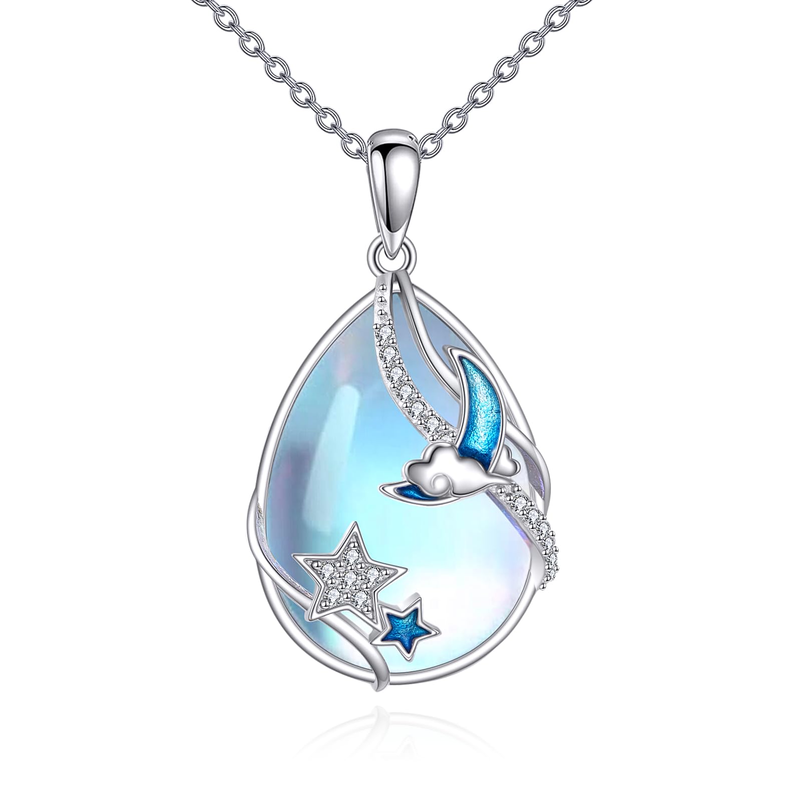 KQF Schmetterling/Fuch/Katze/Libelle/Ster/Quallen/Meerjungfrau/Eule Mondstein Kette für Damen Sterling Silber Schmetterling Mondstein Anhänger Kette für Damen Mädchen