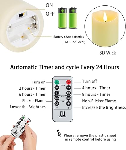 Miniatura 2 de Velas parpadeantes sin llama, velas que funcionan con pilas con control remoto y temporizador, duran más de 1000 horas, mecha 3D, vela LED eléctrica
