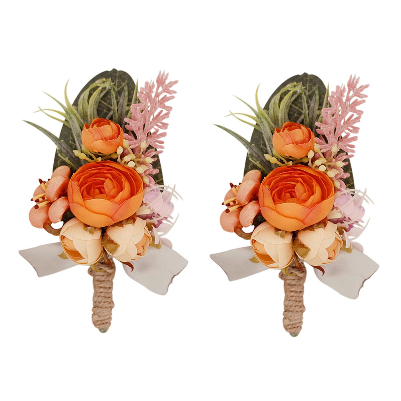 YOKOKE Set of 2 Orange Boutonniere, Handmade Artificial Peony Rose Groom Boutonniere for Men Wedding Prom Suit Decorations (Orange Boutonniere) — image 1
