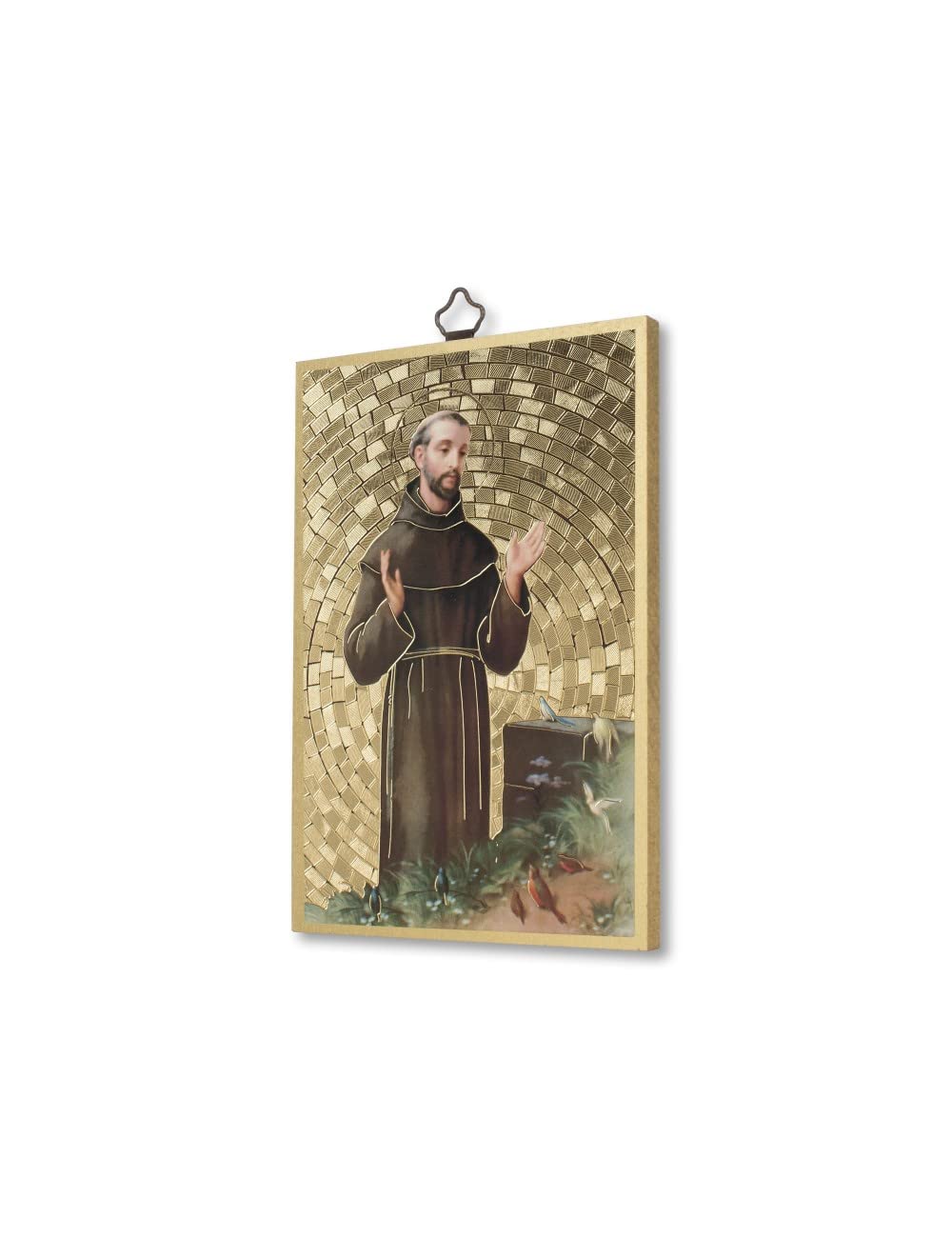 Fratelli Bonella | Quadro Sacro su legno MDF di pioppo 8mm con Mosaico in lamina dorata di San Charbel con Preghiera sul retro 10 x 15 cm | Made in Italy