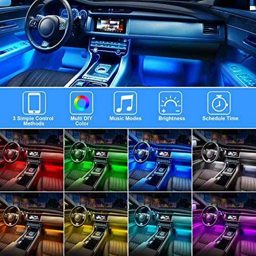 Shynerk Interior Car Lights, Car LED Strip Lights 2-in-1 Design 4pcs 48 LED Remote and APP Controller Lighting Kits, Waterproof Multi DIY Color Music Car Lighting with Car Charger and DC 12V - Thumbnail 4