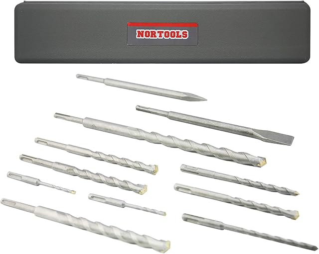 NORTOOLS Rotary Hammer Drill Bit Sets and Chisel Set,11PCS SDS Plus Drill Power Tools for Masonry Concrete Granite