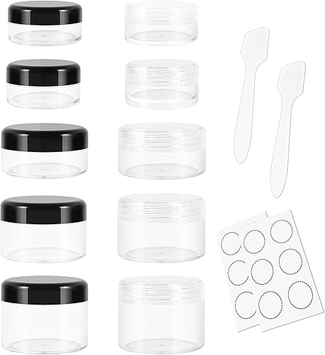 10 recipientes pequeños de viaje, 3510150.71 oz de tamaño para cremas, recipientes de muestra con tapas de rosca, 12 etiquetas2 mini espátulas, disponible en Yaxa Venezuela