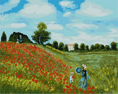 Miniatura 10 de YEESAM ART Pintura por números para adultos, pinturas famosas, flores de alcachofa de Jerusalén por Monet de 16 x 20 pulgadas, lienzo de lino,