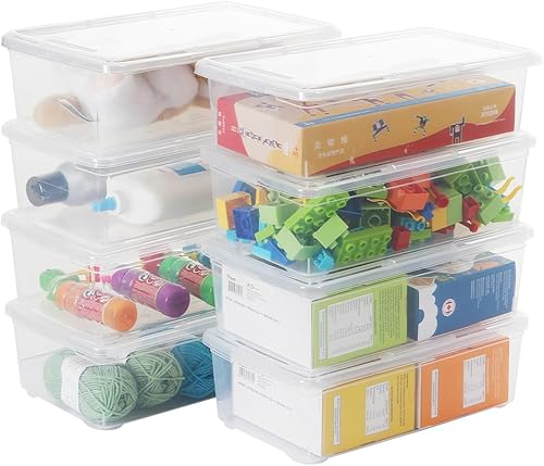 8 paquetes de cajas de almacenamiento con pestillo de 6 cuartos de galón, cajas de almacenamiento apilables de plástico transparente con tapas,