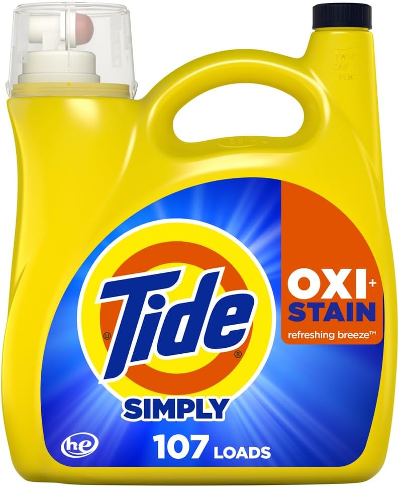 Tide Simply Oxi Boost + Ultra Stain Release, 151 fl oz, 107 Loads, Tough on Stains, Whitens, Brightens, Refreshing Breeze Scent
