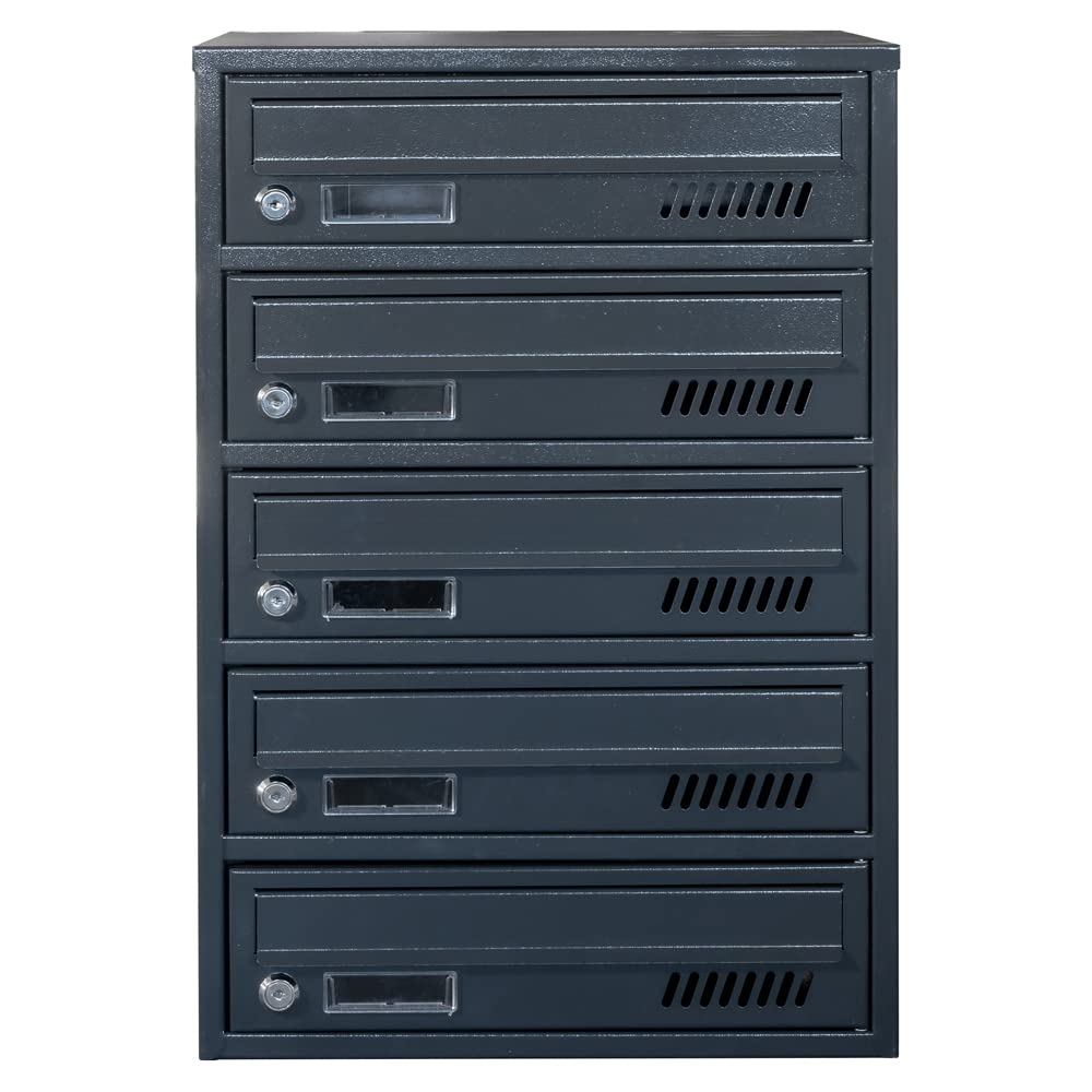 Sistema de 5 buzones para Correo condominiales 25cm Profundidad Antracita | Módulo de buzones, uso en interiores, adecuado para documentos A4, acero galvanizado, 2 llaves incluidas