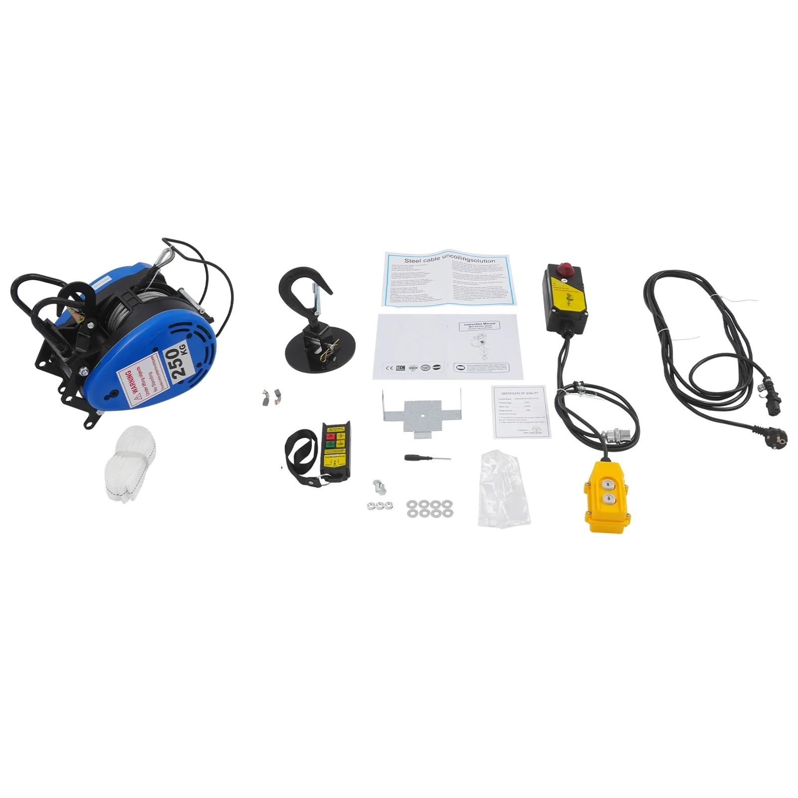 Paranco Elettrico Cavo Elettrico per verricello con Telecomando Senza Fili, Lunghezza Cavo in Acciaio 30 m, capacità di carico 250 kg Verricello Elettrico